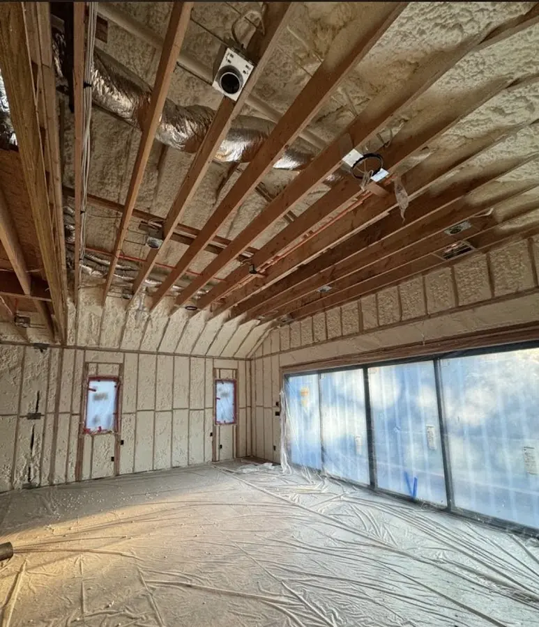 Interior walls and ceiling insulated with spray foam during new construction in Murphy